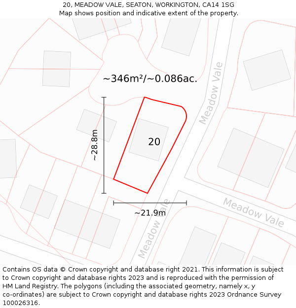 20, MEADOW VALE, SEATON, WORKINGTON, CA14 1SG: Plot and title map