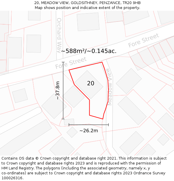 20, MEADOW VIEW, GOLDSITHNEY, PENZANCE, TR20 9HB: Plot and title map
