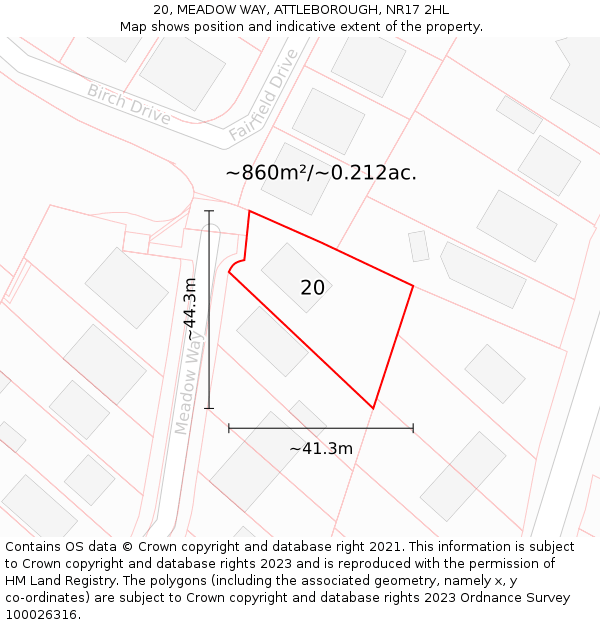20, MEADOW WAY, ATTLEBOROUGH, NR17 2HL: Plot and title map