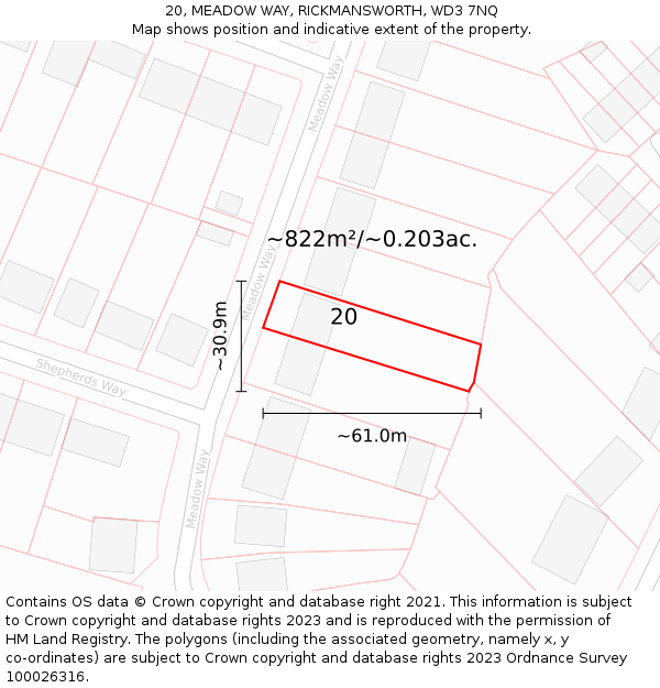 20, MEADOW WAY, RICKMANSWORTH, WD3 7NQ: Plot and title map