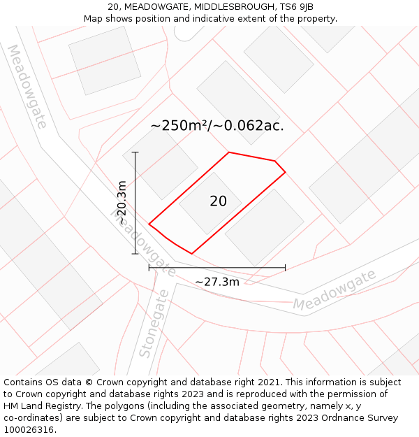 20, MEADOWGATE, MIDDLESBROUGH, TS6 9JB: Plot and title map