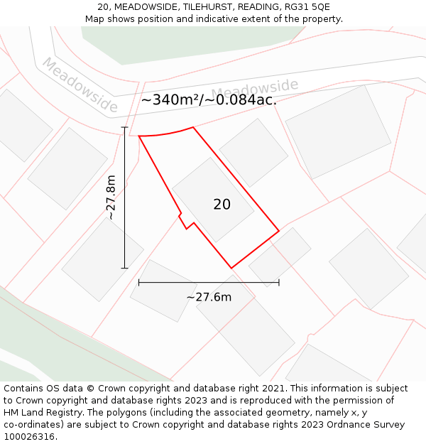 20, MEADOWSIDE, TILEHURST, READING, RG31 5QE: Plot and title map