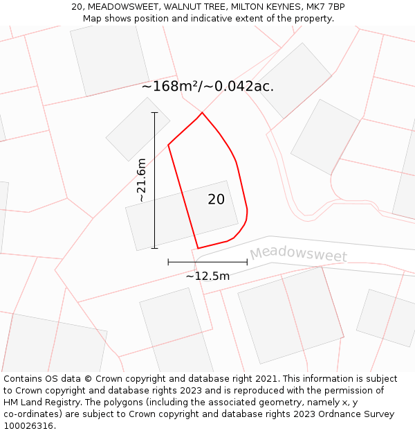 20, MEADOWSWEET, WALNUT TREE, MILTON KEYNES, MK7 7BP: Plot and title map