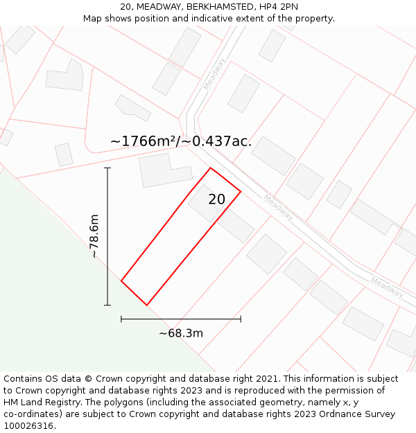 20, MEADWAY, BERKHAMSTED, HP4 2PN: Plot and title map