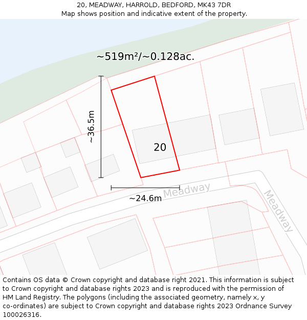 20, MEADWAY, HARROLD, BEDFORD, MK43 7DR: Plot and title map