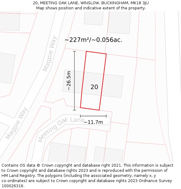 20, MEETING OAK LANE, WINSLOW, BUCKINGHAM, MK18 3JU: Plot and title map