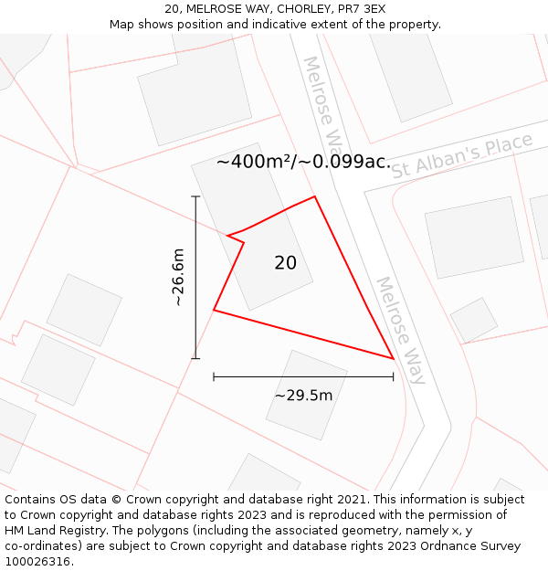 20, MELROSE WAY, CHORLEY, PR7 3EX: Plot and title map