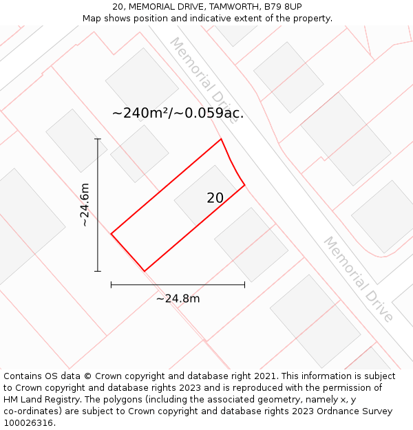 20, MEMORIAL DRIVE, TAMWORTH, B79 8UP: Plot and title map