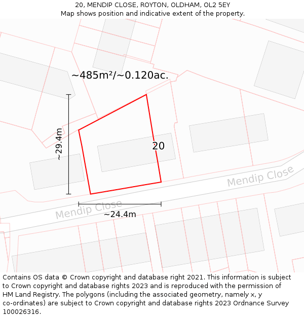 20, MENDIP CLOSE, ROYTON, OLDHAM, OL2 5EY: Plot and title map