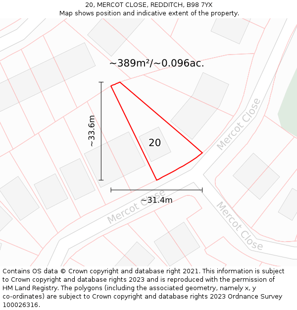 20, MERCOT CLOSE, REDDITCH, B98 7YX: Plot and title map