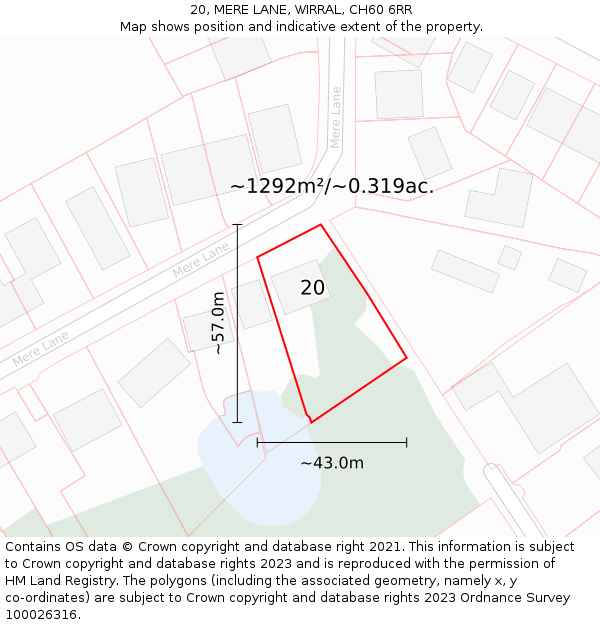 20, MERE LANE, WIRRAL, CH60 6RR: Plot and title map