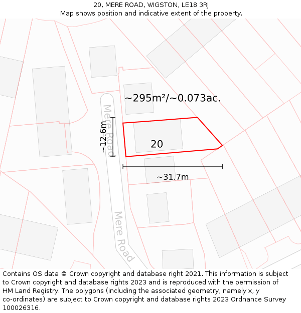 20, MERE ROAD, WIGSTON, LE18 3RJ: Plot and title map