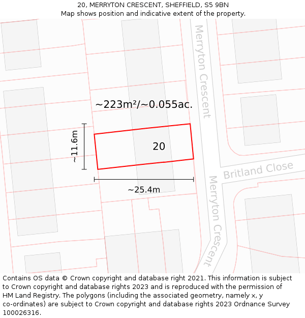 20, MERRYTON CRESCENT, SHEFFIELD, S5 9BN: Plot and title map