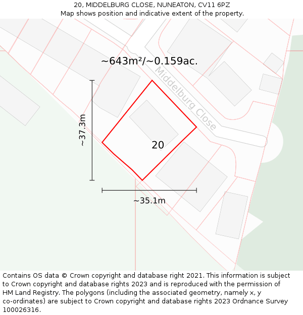 20, MIDDELBURG CLOSE, NUNEATON, CV11 6PZ: Plot and title map