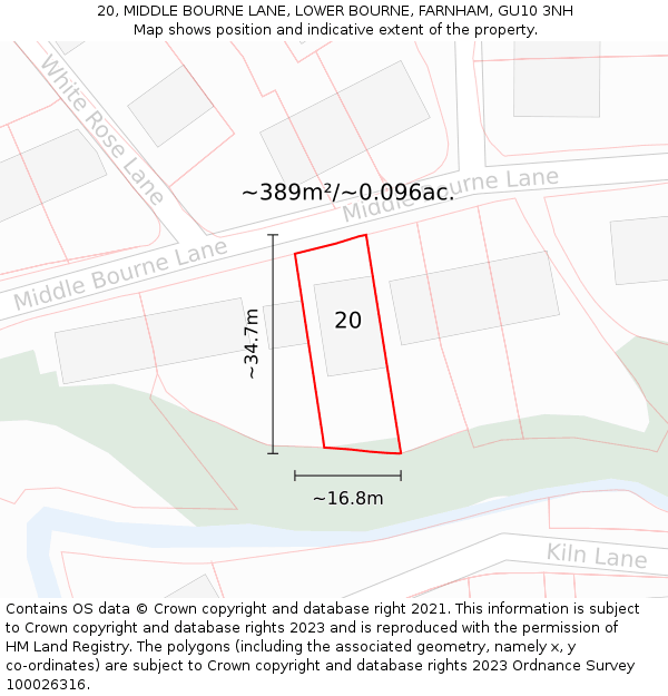 20, MIDDLE BOURNE LANE, LOWER BOURNE, FARNHAM, GU10 3NH: Plot and title map