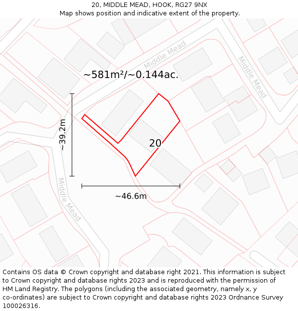 20, MIDDLE MEAD, HOOK, RG27 9NX: Plot and title map