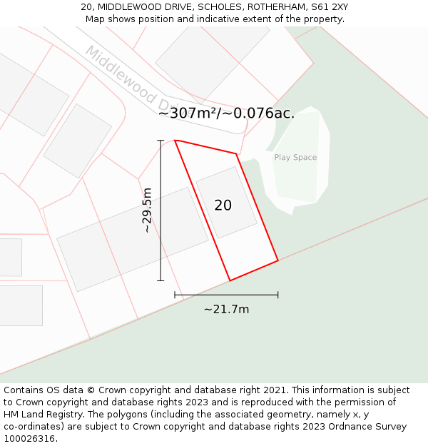 20, MIDDLEWOOD DRIVE, SCHOLES, ROTHERHAM, S61 2XY: Plot and title map
