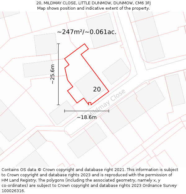 20, MILDMAY CLOSE, LITTLE DUNMOW, DUNMOW, CM6 3FJ: Plot and title map