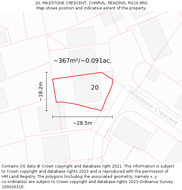 20, MILESTONE CRESCENT, CHARVIL, READING, RG10 9RG: Plot and title map