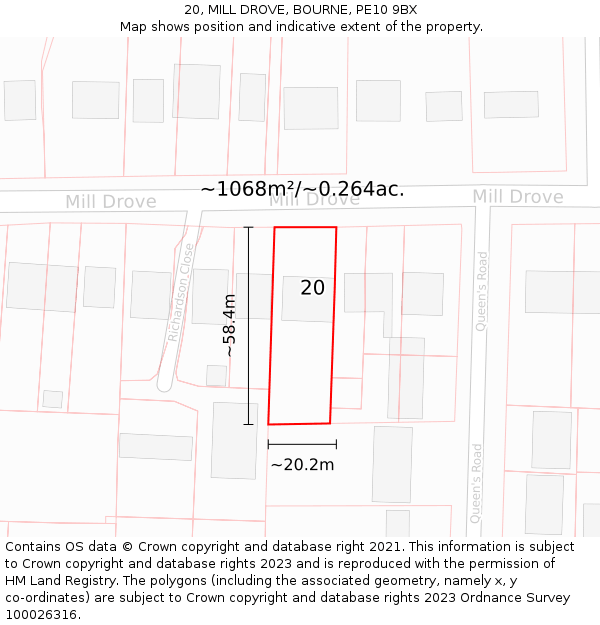 20, MILL DROVE, BOURNE, PE10 9BX: Plot and title map