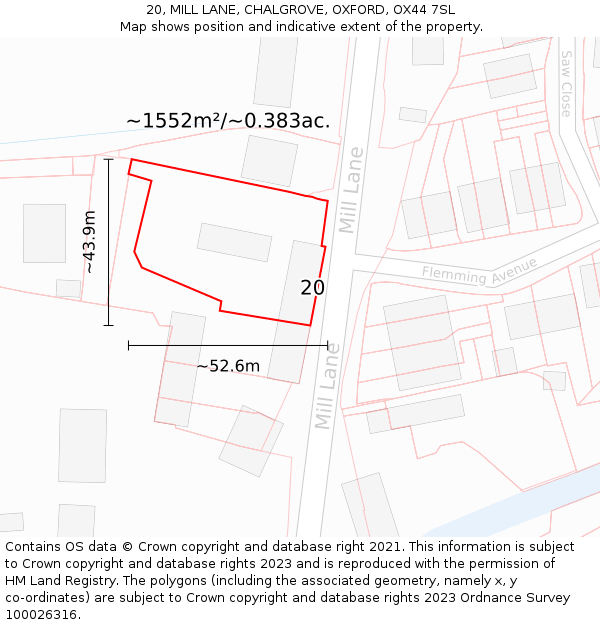 20, MILL LANE, CHALGROVE, OXFORD, OX44 7SL: Plot and title map