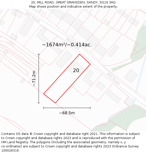 20, MILL ROAD, GREAT GRANSDEN, SANDY, SG19 3AG: Plot and title map