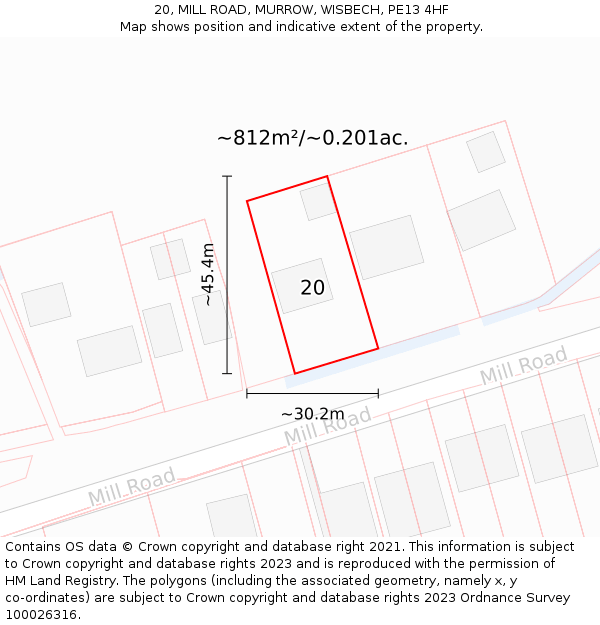 20, MILL ROAD, MURROW, WISBECH, PE13 4HF: Plot and title map