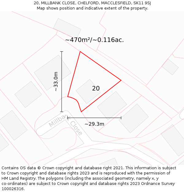 20, MILLBANK CLOSE, CHELFORD, MACCLESFIELD, SK11 9SJ: Plot and title map