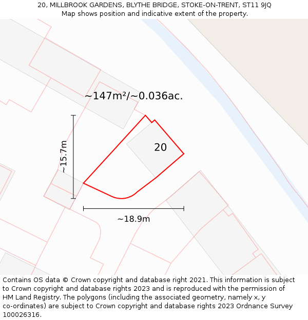 20, MILLBROOK GARDENS, BLYTHE BRIDGE, STOKE-ON-TRENT, ST11 9JQ: Plot and title map