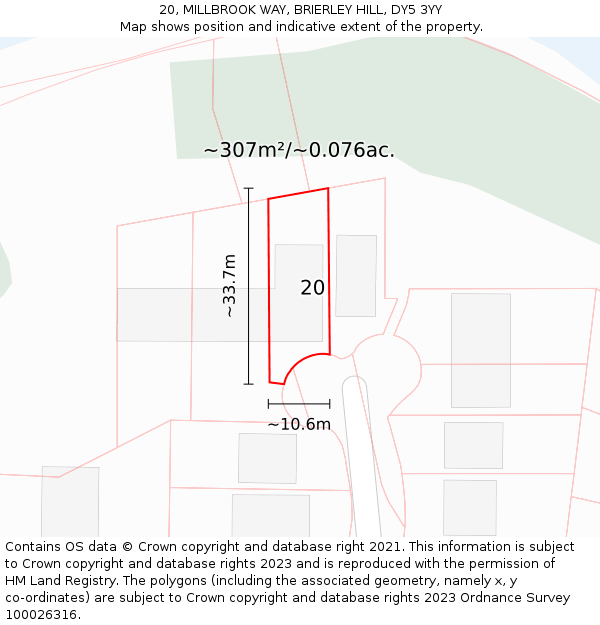 20, MILLBROOK WAY, BRIERLEY HILL, DY5 3YY: Plot and title map