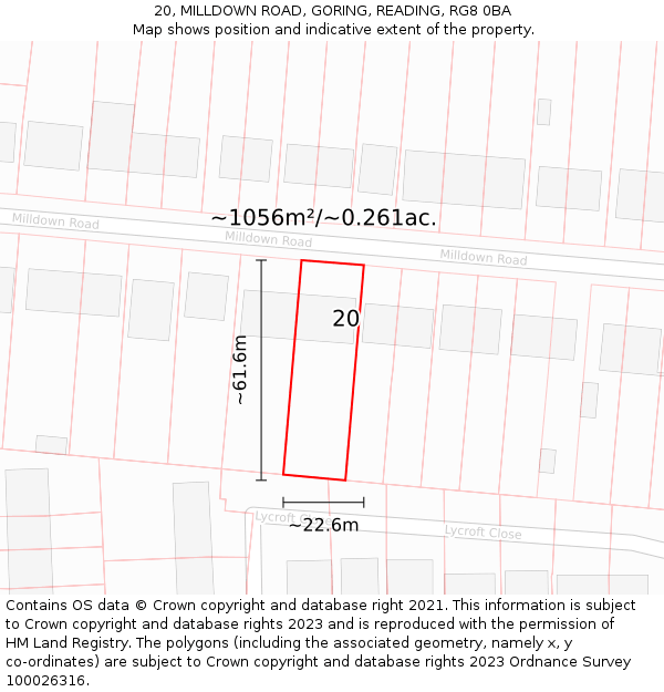 20, MILLDOWN ROAD, GORING, READING, RG8 0BA: Plot and title map