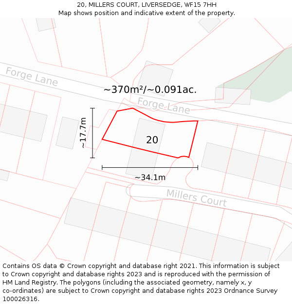 20, MILLERS COURT, LIVERSEDGE, WF15 7HH: Plot and title map
