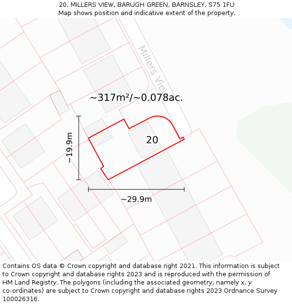 20, MILLERS VIEW, BARUGH GREEN, BARNSLEY, S75 1FU: Plot and title map