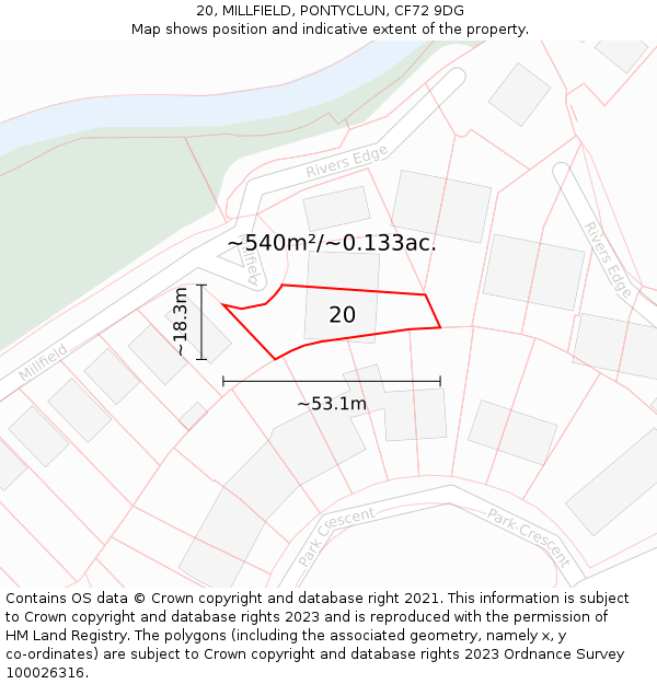 20, MILLFIELD, PONTYCLUN, CF72 9DG: Plot and title map