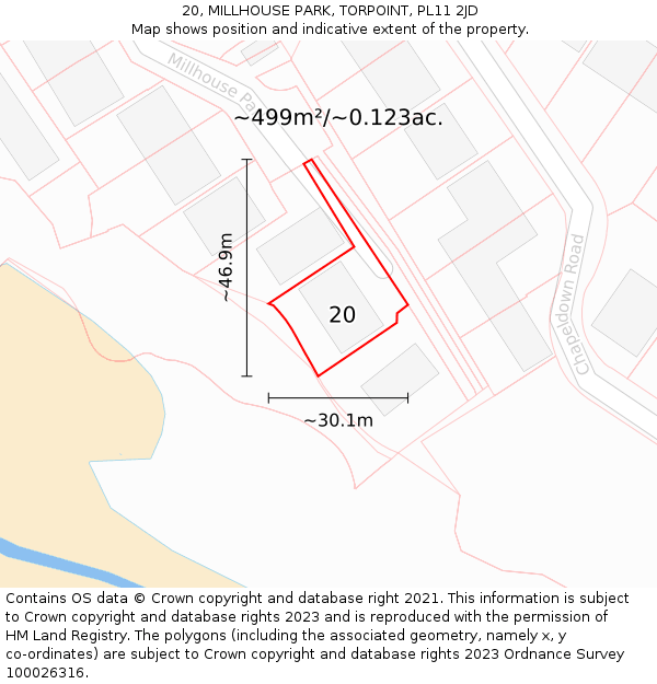 20, MILLHOUSE PARK, TORPOINT, PL11 2JD: Plot and title map