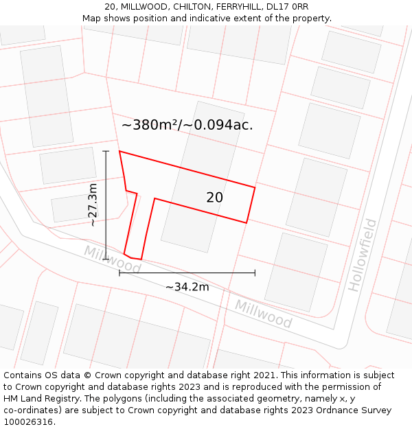 20, MILLWOOD, CHILTON, FERRYHILL, DL17 0RR: Plot and title map