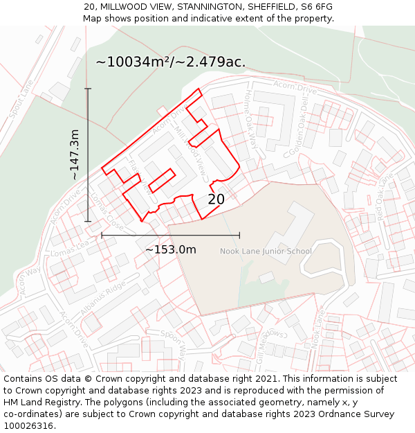 20, MILLWOOD VIEW, STANNINGTON, SHEFFIELD, S6 6FG: Plot and title map