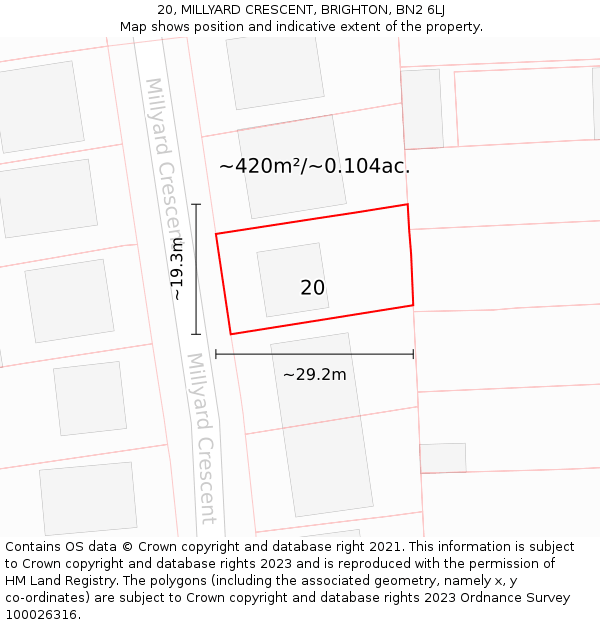 20, MILLYARD CRESCENT, BRIGHTON, BN2 6LJ: Plot and title map