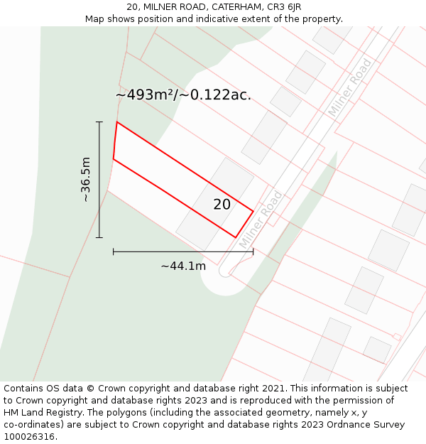 20, MILNER ROAD, CATERHAM, CR3 6JR: Plot and title map