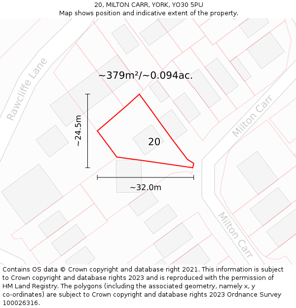 20, MILTON CARR, YORK, YO30 5PU: Plot and title map