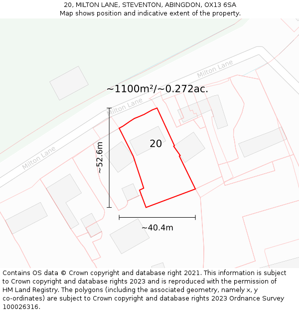20, MILTON LANE, STEVENTON, ABINGDON, OX13 6SA: Plot and title map