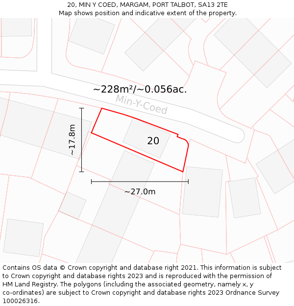 20, MIN Y COED, MARGAM, PORT TALBOT, SA13 2TE: Plot and title map