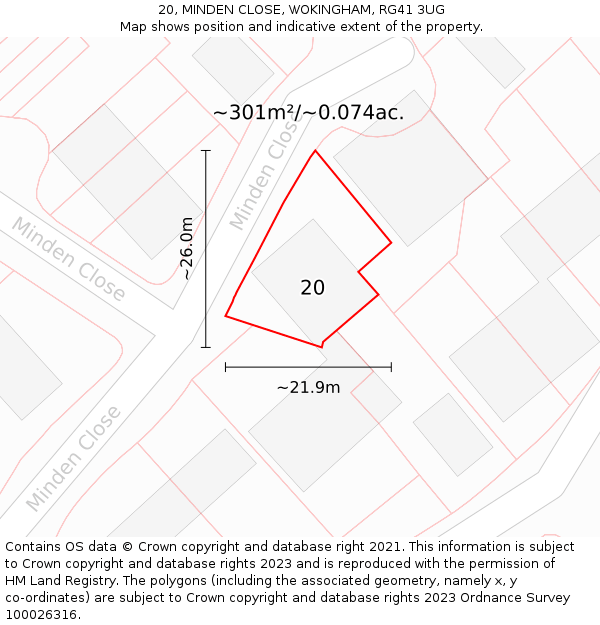 20, MINDEN CLOSE, WOKINGHAM, RG41 3UG: Plot and title map