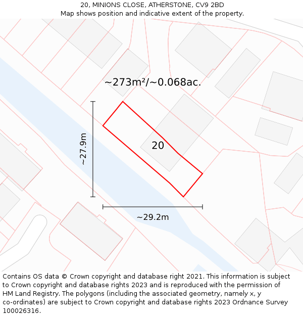20, MINIONS CLOSE, ATHERSTONE, CV9 2BD: Plot and title map
