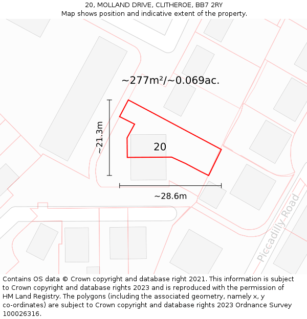 20, MOLLAND DRIVE, CLITHEROE, BB7 2RY: Plot and title map