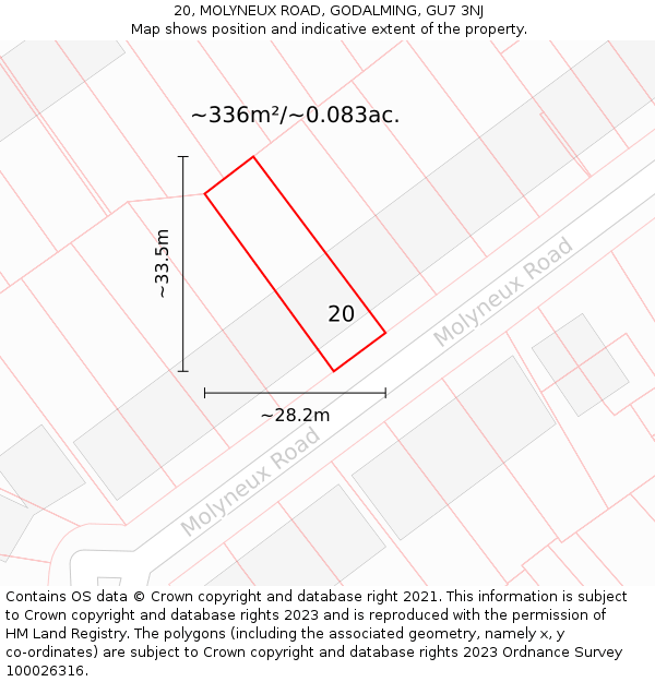 20, MOLYNEUX ROAD, GODALMING, GU7 3NJ: Plot and title map