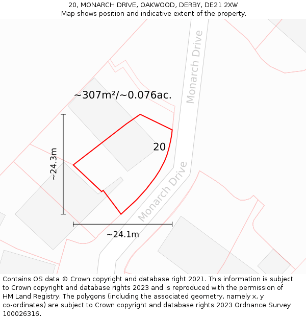 20, MONARCH DRIVE, OAKWOOD, DERBY, DE21 2XW: Plot and title map
