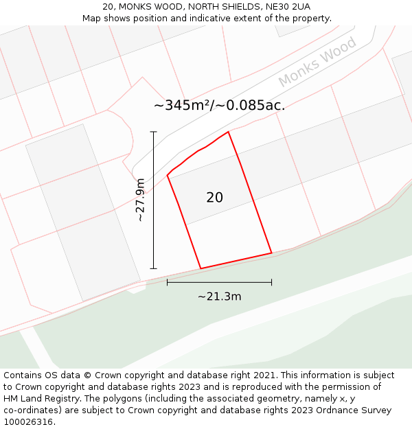 20, MONKS WOOD, NORTH SHIELDS, NE30 2UA: Plot and title map