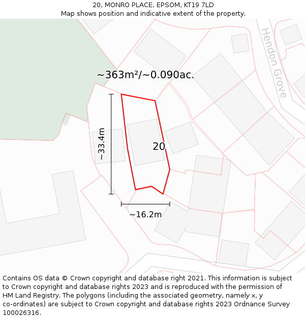 20, MONRO PLACE, EPSOM, KT19 7LD: Plot and title map