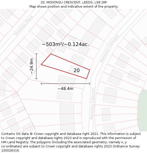 20, MONTAGU CRESCENT, LEEDS, LS8 2RF: Plot and title map